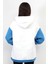 Kadın Kapüşonlu Oversize Beyaz Sweatshirt Mavi Garnili Üç İplik Yan Cepli Hoodie - 2598 4