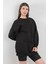 Siyah Dik Yaka Üç İplik Pamuk Karışımlı Kadın Oversize Sweatshirt - 2523 1