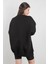 Siyah Dik Yaka Üç İplik Pamuk Karışımlı Kadın Oversize Sweatshirt - 2523 3