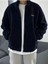 Oversize Tam Fermuarlı Kuzu Sweatshirt Içi Polarlı Sherpa Kumaş Sweatshirt Lacivert L 2
