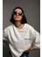Unisex Bisiklet Yaka Baskılı Oversize T-Shirt - Beyaz 1