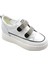 G24K313 Deri 2 cm Gizli Topuk Taşlı Cırtlı Kadın Beyaz Sneaker Spor Ayakkabı 5