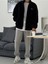 Oversize Tam Fermuarlı Kuzu Sweatshirt Içi Polarlı Sherpa Kumaş Sweatshirt Siyah S 3