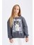 Kız Çocuk Antrasit Oversize Geniş Kalıp Bisiklet Yaka Baskılı Sweatshirt D0610A824AU 1