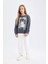 Kız Çocuk Antrasit Oversize Geniş Kalıp Bisiklet Yaka Baskılı Sweatshirt D0610A824AU 2