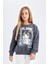 Kız Çocuk Antrasit Oversize Geniş Kalıp Bisiklet Yaka Baskılı Sweatshirt D0610A824AU 4