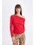Kırmızı Slim Fit Dar Kesim Tek Omuzlu Ribana Basic Düz Uzun Kollu Tişört D4970AX24AU 2