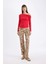 Kırmızı Slim Fit Dar Kesim Tek Omuzlu Ribana Basic Düz Uzun Kollu Tişört D4970AX24AU 3