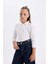 Kız Çocuk Beyaz Polo Yaka Düz Basic Pike Uzun Kollu Okul Tişörtü J0010A624AU 3