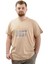 Büyük Beden Erkek T-Shirt V Yaka Baskılı Belıeve U24054 Bej 1