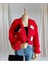 El Yapımı Örgü Mickey Desenli Puffy Kısa Chunky Hırka Kırmızı / Standart 2