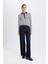 Slim Fit Dar Kesim Polo Yaka Düğmeli Çizgili Fitilli Kaşkorse Uzun Kollu Tişört D5140AX24AU 2