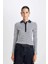 Slim Fit Dar Kesim Polo Yaka Düğmeli Çizgili Fitilli Kaşkorse Uzun Kollu Tişört D5140AX24AU 3