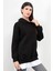 Siyah Kadın Oversize Kapüşonlu Sweatshirt Eteği T-Shirt Katman Detaylı Ribanalı Hoodie - 2520 1