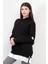 Siyah Kadın Oversize Kapüşonlu Sweatshirt Eteği T-Shirt Katman Detaylı Ribanalı Hoodie - 2520 3