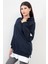 Lacivert Kadın Oversize Kapüşonlu Sweatshirt Eteği T-Shirt Katman Detaylı Ribanalı Hoodie - 2520 4