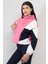 Kadın Kapüşonlu Pembe Sweatshirt 3 İp Şardonlu Pamuk Polyester Karışım Siyah-Beyaz Garnili Hoodie - 2553 1