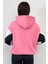 Kadın Kapüşonlu Pembe Sweatshirt 3 İp Şardonlu Pamuk Polyester Karışım Siyah-Beyaz Garnili Hoodie - 2553 4