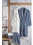 Romantik Nakışlı 6 Parça Bambu Bornoz Takımı Krem Indigo 1