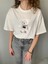 Ayıcık Baskılı Bisiklet Yaka Kısa Kol Kadın Basic Tshirt 1