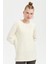 Kadın Sıfır Yaka Dikişsiz Yanları Düğmeli Simli Bluz Kemik 1