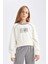 Kız Çocuk 2'li Takım Basic Düz Bisiklet Yaka Sweatshirt Üst Beli Lastikli Geniş Paça Eşofman Altı D4052A824WN 4