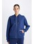 Relax Fit Kapüşonlu Cepli Basic Düz Fermuarlı Sweatshirt C1809AX24WN 3