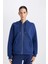 Relax Fit Kapüşonlu Cepli Basic Düz Fermuarlı Sweatshirt C1809AX24WN 4