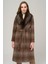 Yakası Çıkabilir Kürklü Belden Bağlamalı Ara Boy Ekose Kaban Kahve 3978 3