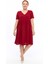 Kadın Bordo Büzgü Detaylı midi Yazlık büyük Beden Elbise 4424-105 1