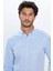 Erkek Slim Fit Dar Kesim Uzun Kollu Pamuklu Kolay Ütü Mavi Düğmeli Yaka Gömlek 3