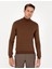 Erkek Koyu Kahverengi Slim Fit Yarım Balıkçı Yaka Basic Triko Kazak 50296614-VR084 3