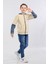 Erkek Çocuk Iki Ip Kot Detaylı Fermuarlı Kapüşonlu Sweatshirt Bej MRN7003 2