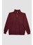 Unisex Relax Fit Rahat Kesim Pamuklu Yarım Fermuarlı Bordo Dik Yaka Sweatshirt 1