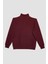 Unisex Relax Fit Rahat Kesim Pamuklu Yarım Fermuarlı Bordo Dik Yaka Sweatshirt 2