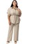 Büyük Beden Yarım Kol Gömlek Pantolon Bej Rengi Ikili Takım 1