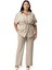 Büyük Beden Yarım Kol Gömlek Pantolon Bej Rengi Ikili Takım 4
