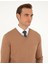Erkek Camel Melanj Slim Fit V Yaka Basic Triko Kazak 50296622-VR122 2