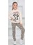 Kız Çocuk Kapüşonlu Mickey Karakter Baskılı Leopar Taytlı Sweatshirt Alt Üst Takım 1