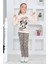 Kız Çocuk Kapüşonlu Mickey Karakter Baskılı Leopar Taytlı Sweatshirt Alt Üst Takım 3