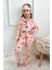 Kız Çocuk Kuzu Bulut Ay Figür Baskı Desenli Somon Düğmeli Pijama Takımı 1