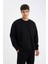 Oversize Fit Bisiklet Yaka Basic Sweatshirt Black 4