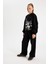 Kız Çocuk Siyah Wide Leg Geniş Bol Paça Beli Lastikli Basic Düz Eşofman Altı D0743A824AU 2