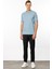 Erkek Sıfır Yaka Basic Pamuklu T-Shirt Mavi 2