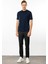 Erkek Sıfır Yaka Basic Pamuklu T-Shirt Lacivert 3