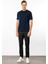 Erkek Sıfır Yaka Basic Pamuklu T-Shirt Lacivert 3