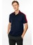 Erkek Polo Yaka Omuzu Şeritli T-Shirt Lacivert 3