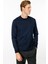 Erkek Sıfır Yaka Basic Uzun Kollu Pamuklu T-Shirt Lacivert 4