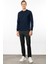 Erkek Sıfır Yaka Basic Uzun Kollu Pamuklu T-Shirt Lacivert 3