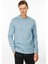 Erkek Sıfır Yaka Basic Uzun Kollu Pamuklu T-Shirt Mavi 1